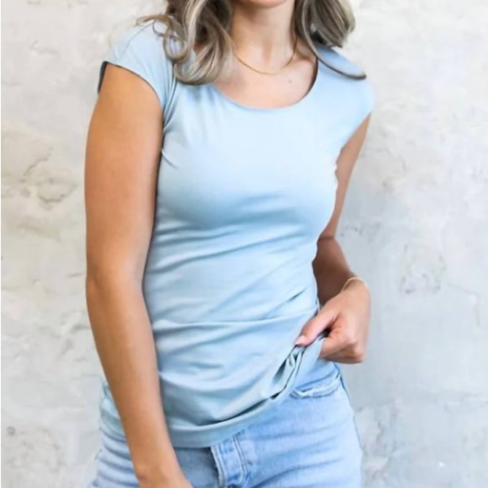 NEW Mikarose Starlight Blue Scoop Neck Cap Sleeve Modest Layering Tank